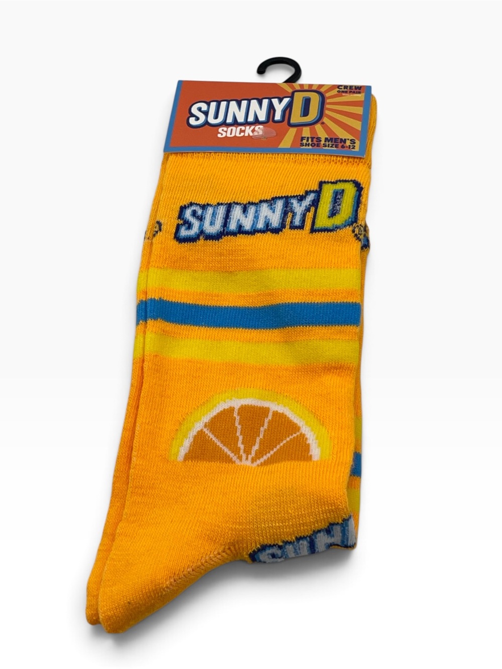 NWT Sunny D Retro Orange Drink Novelty Crew Socks Men's Size 6-12